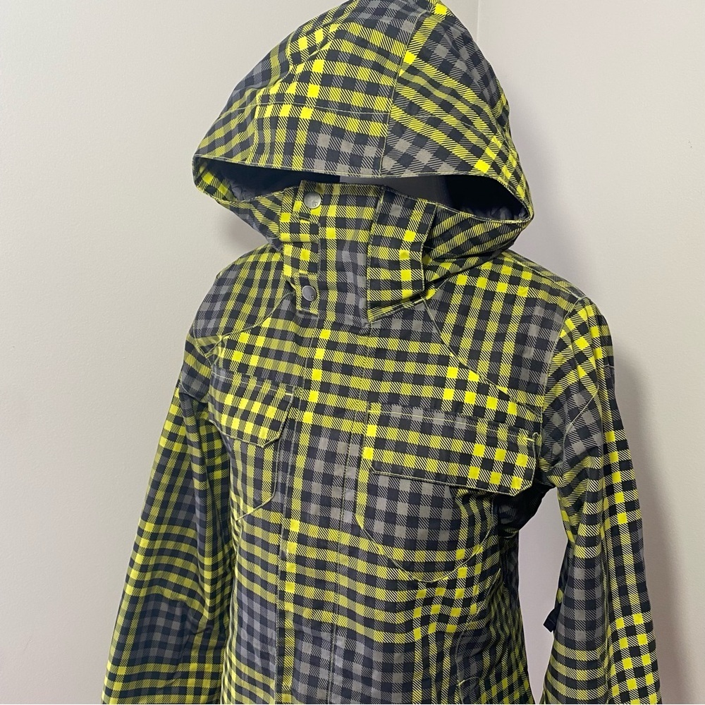 Burton Yellow and Black Plaid Cool Flavors Snowboard Winter Jacket Medium
